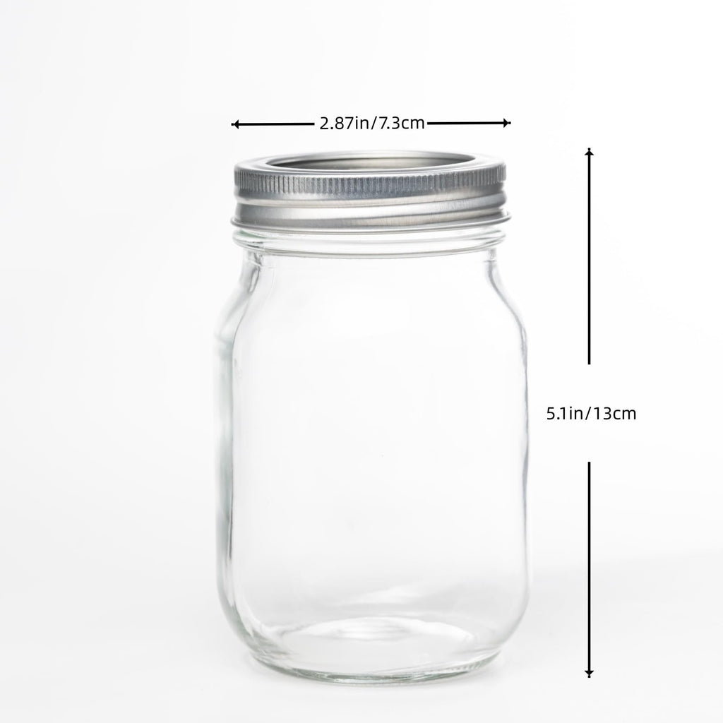 12 Pcs 16oz Regular Mouth Glass Mason Jars with Lids and Rings G8257
