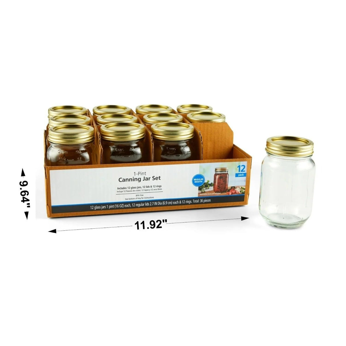 16 oz Regular Mouth Glass Mason Jars 12pk M17173