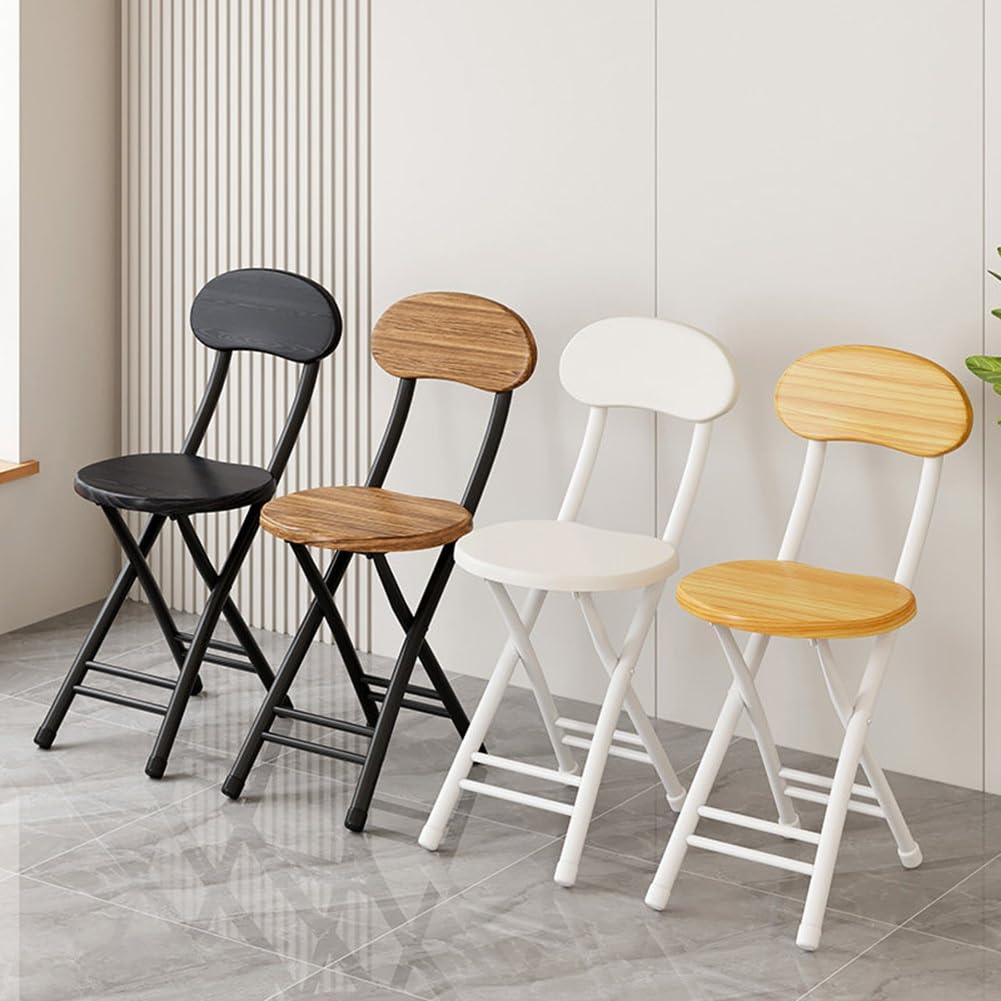 18 inch Folding Stool with Backrest, Portable Lightweight Metal Chair with Non-Slip Feet M579