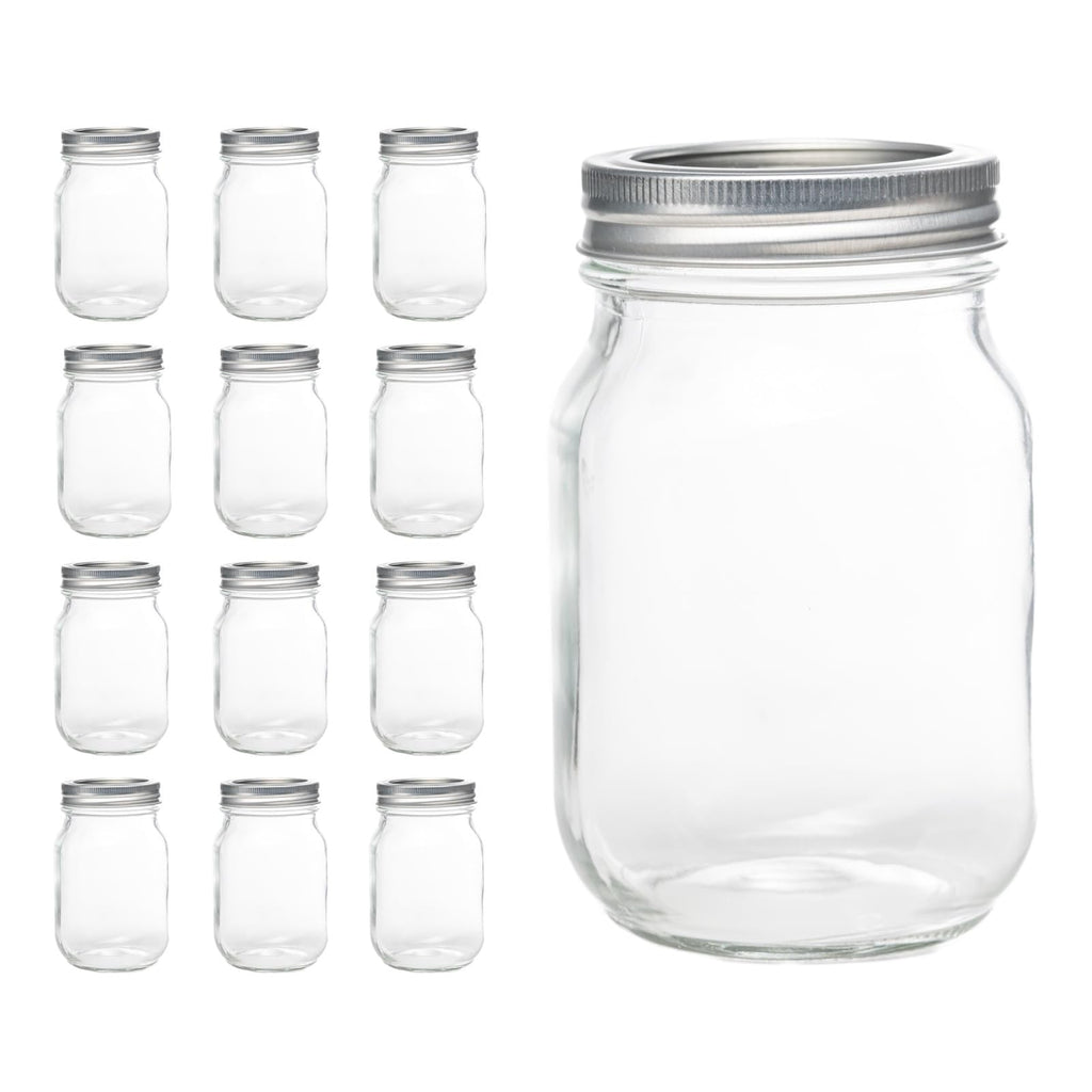 12 Pcs 16oz Regular Mouth Glass Mason Jars with Lids and Rings G8257