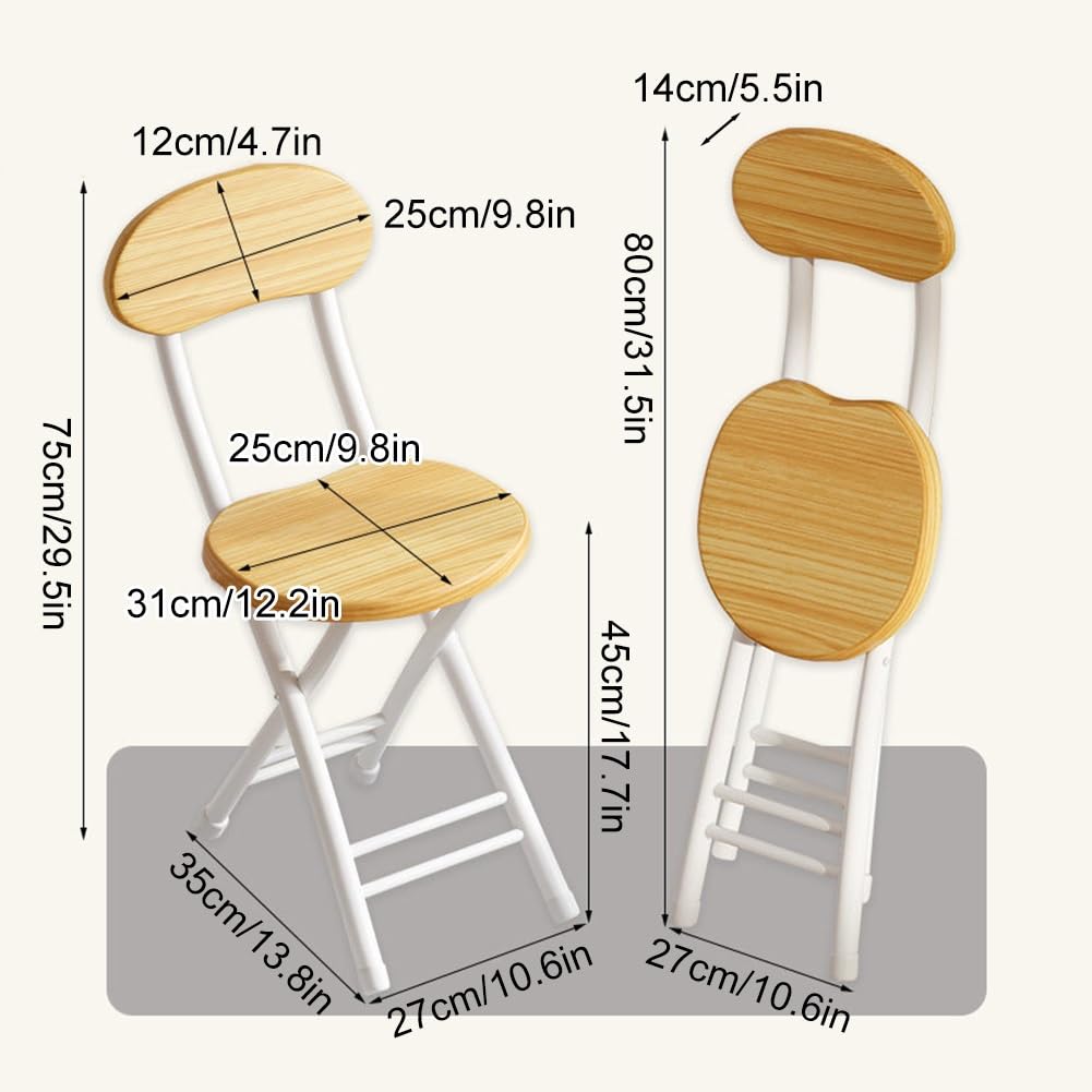 18 inch Folding Stool with Backrest, Portable Lightweight Metal Chair with Non-Slip Feet M579