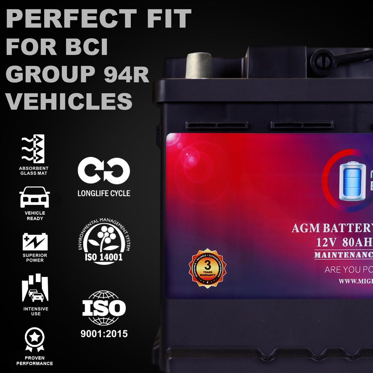 12V 80AH 850 CCA Replacement Battery Y4770