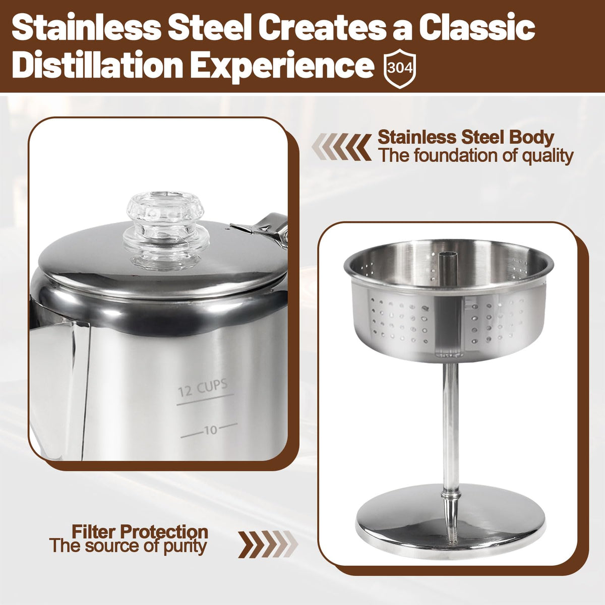 12 Cup Stainless Steel Stovetop Percolator Coffee Pot 2200ml S830533