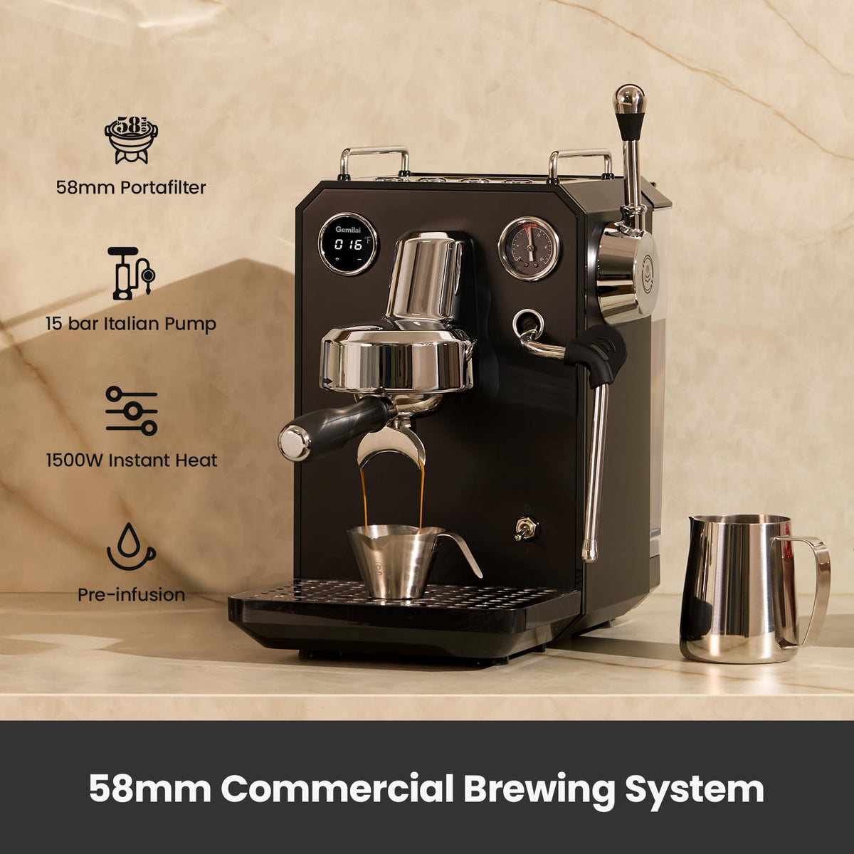 1500W Espresso Machine and Coffee Grinder Bundle with Milk Frother, Black K2516