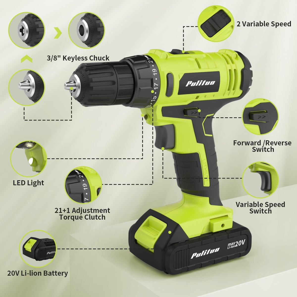 20V Cordless Drill Driver with 2 Batteries S7668