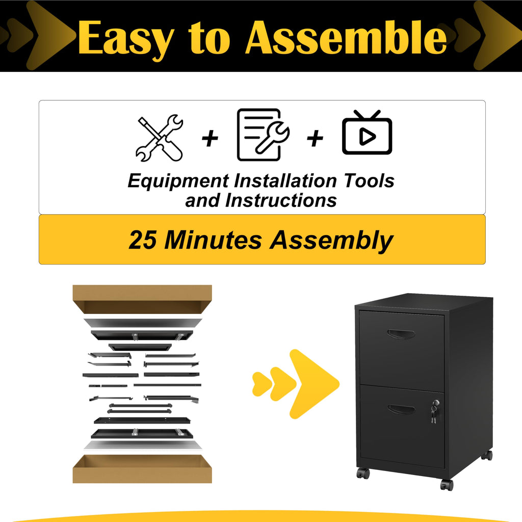 2 Drawer Black Metal File Cabinet with Lock K5696