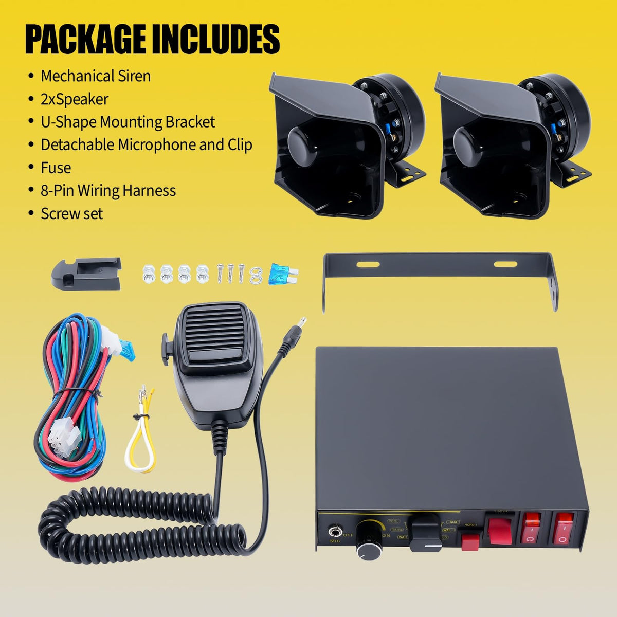 12V 400W 9 Tones Emergency Siren PA System with Microphone P650710