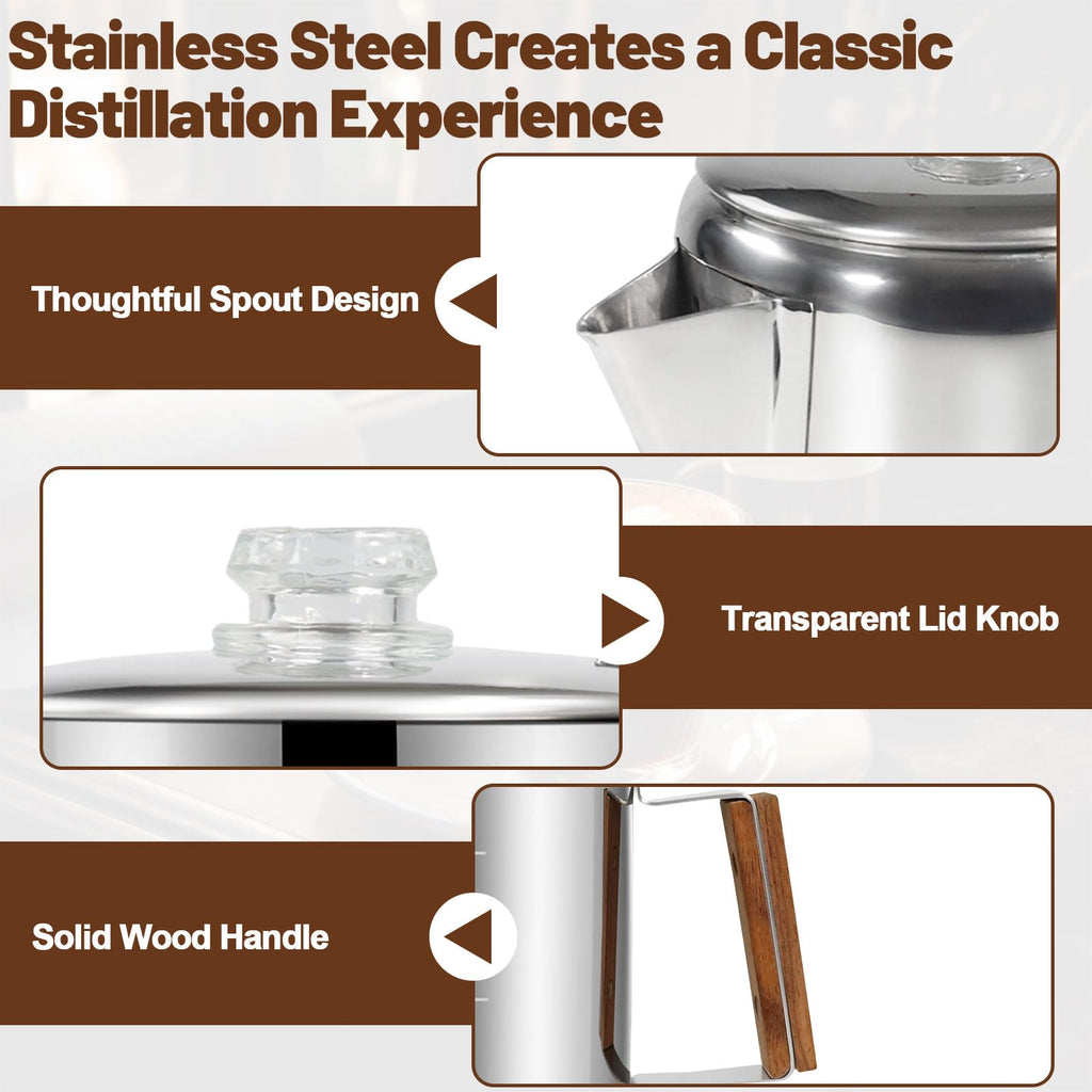 12 Cup Stainless Steel Stovetop Percolator Coffee Pot 2200ml S830533