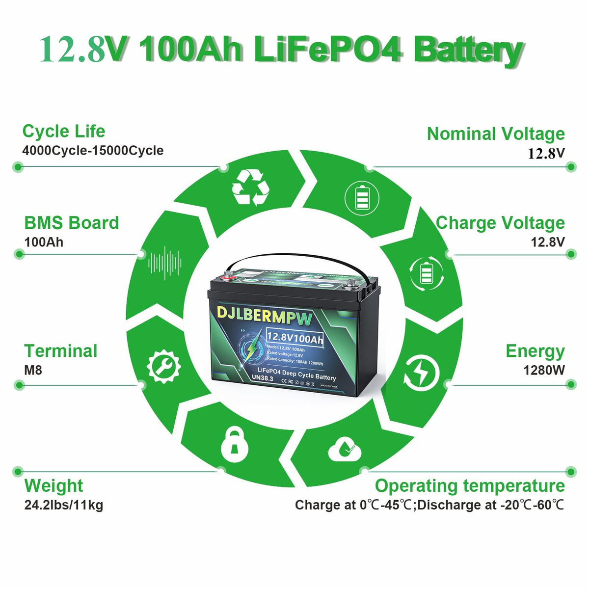 12V 100Ah LiFePO4 Lithium Battery N705