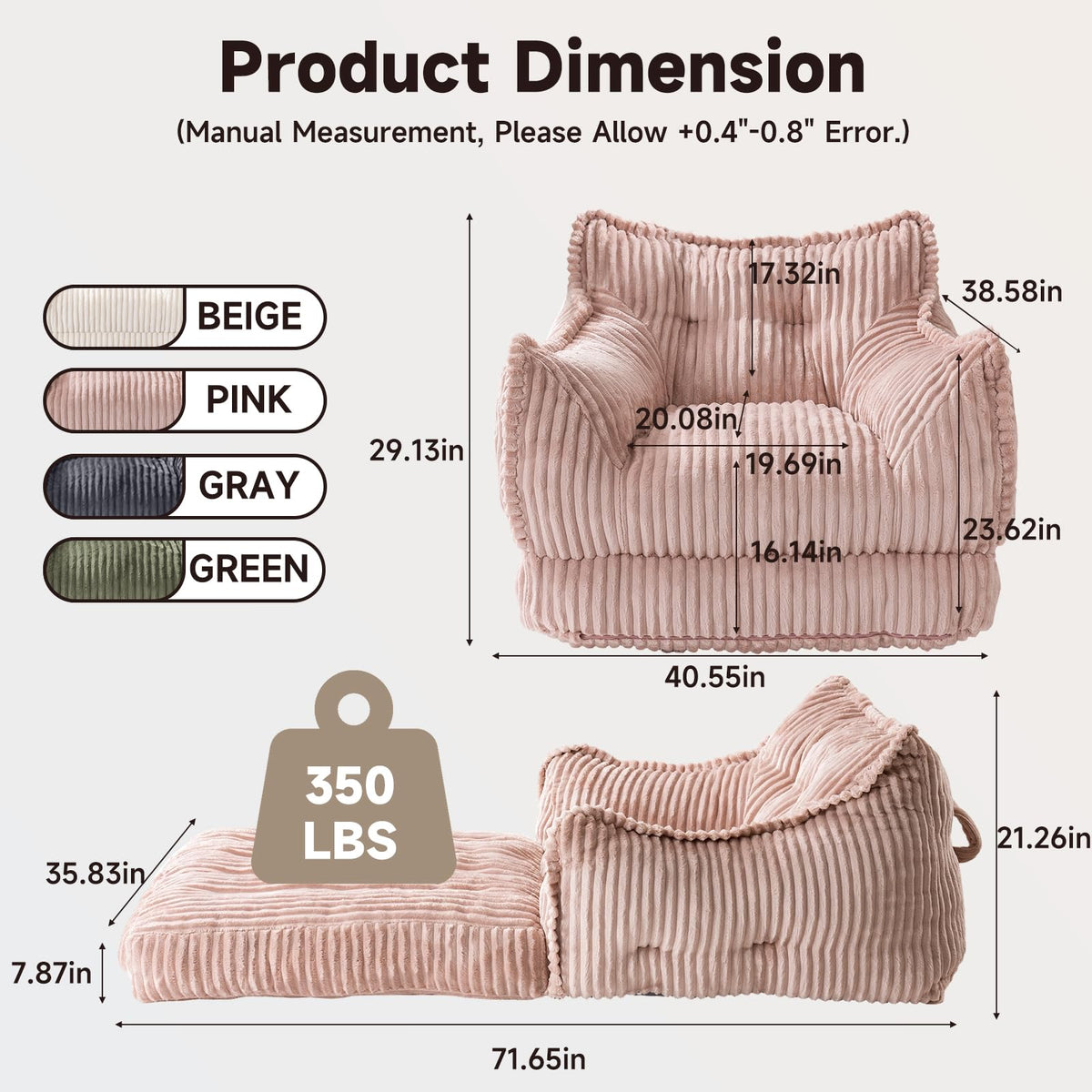 2 in 1 Folding Sofa Bed Pink C54474