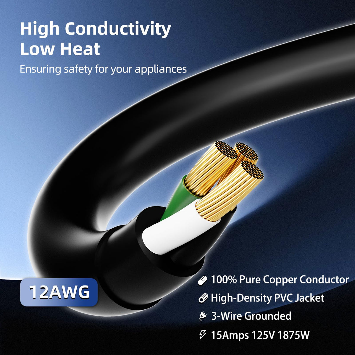 100 FT 12 Gauge Black Extension Cord with 3 Outlet V191641