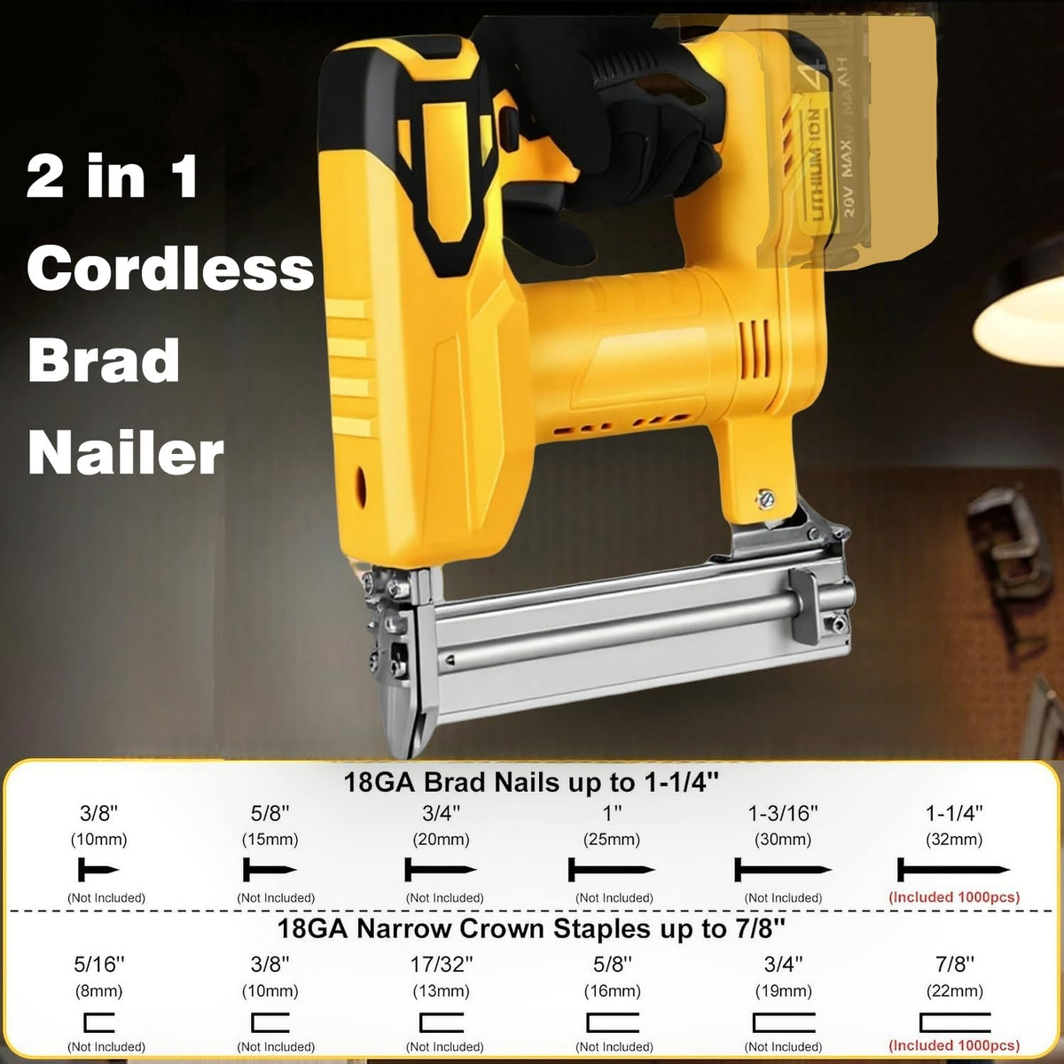 2 in 1 Cordless Brad Nailer 18 Gauge Electric Nail Gun X2963