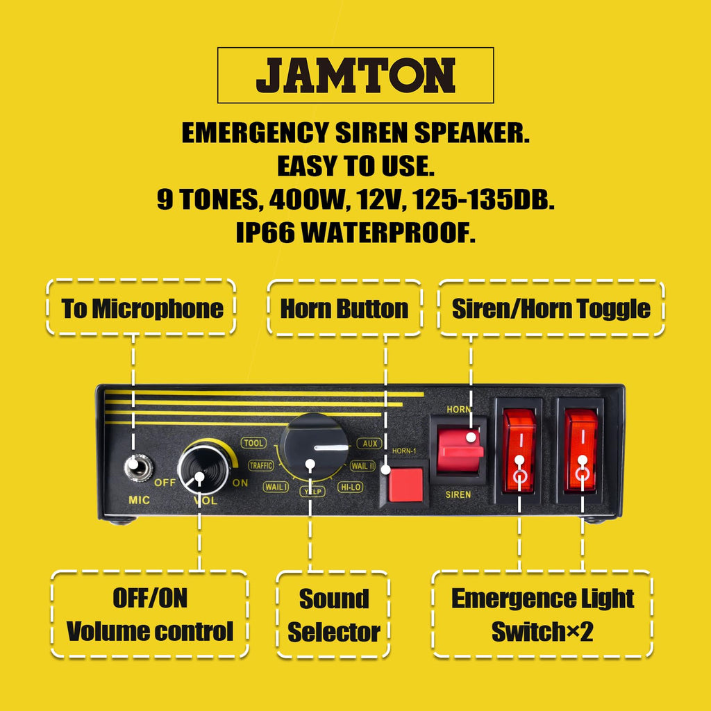 12V 400W 9 Tones Emergency Siren PA System with Microphone P650710