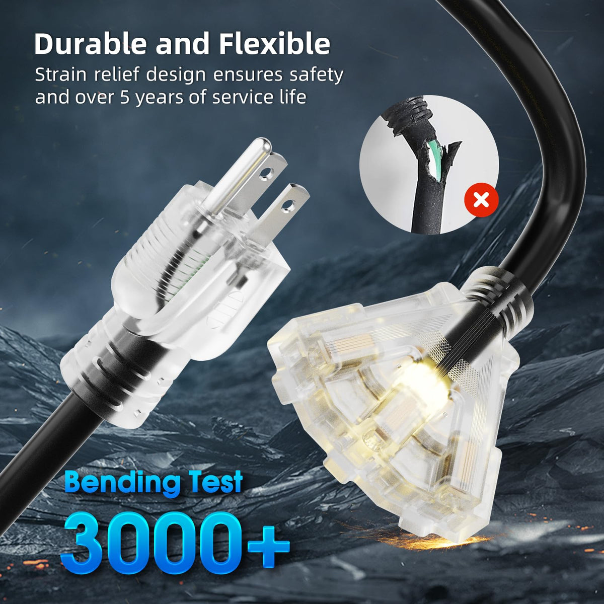 100 FT 12 Gauge Black Extension Cord with 3 Outlet V191641