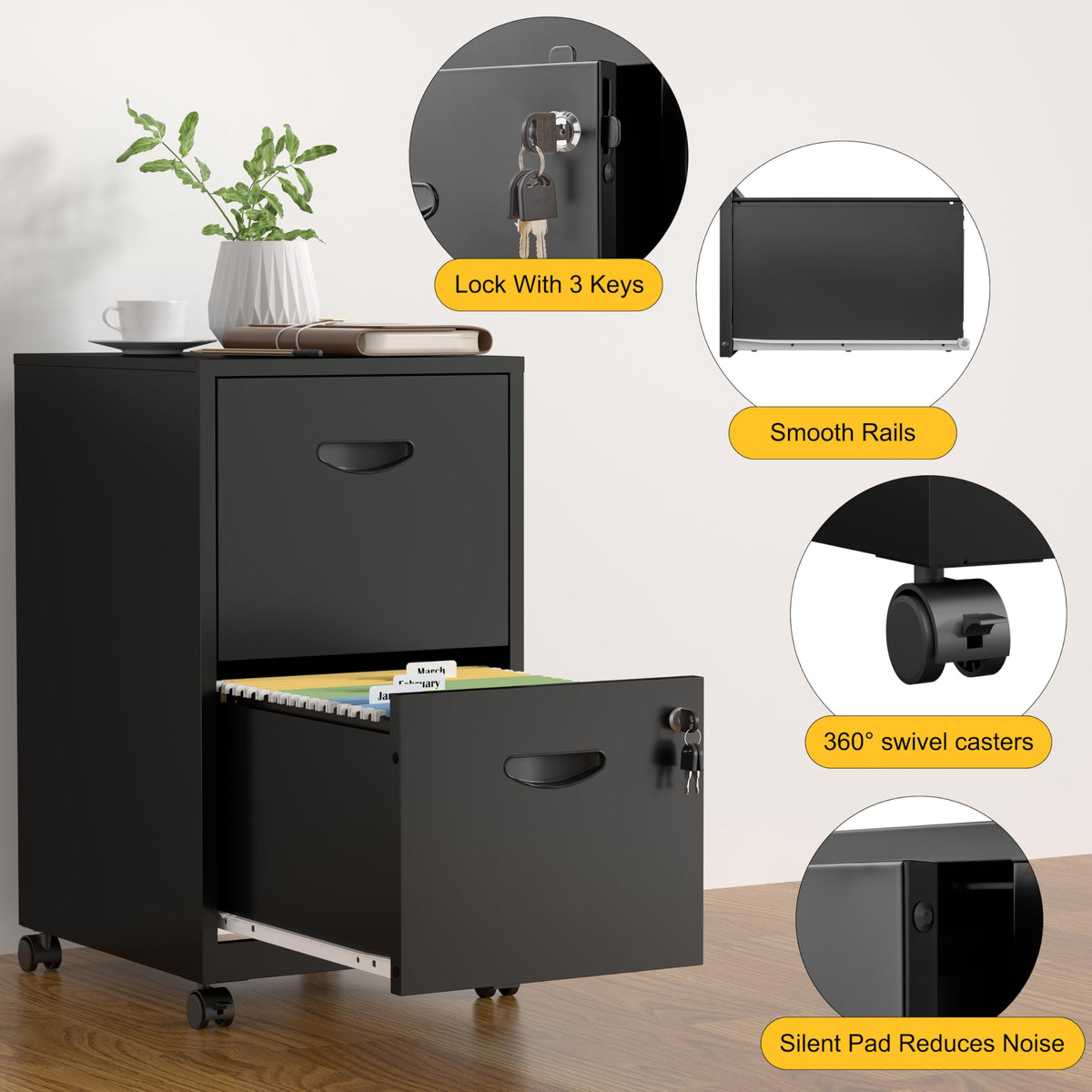 2 Drawer Black Metal File Cabinet with Lock K5696