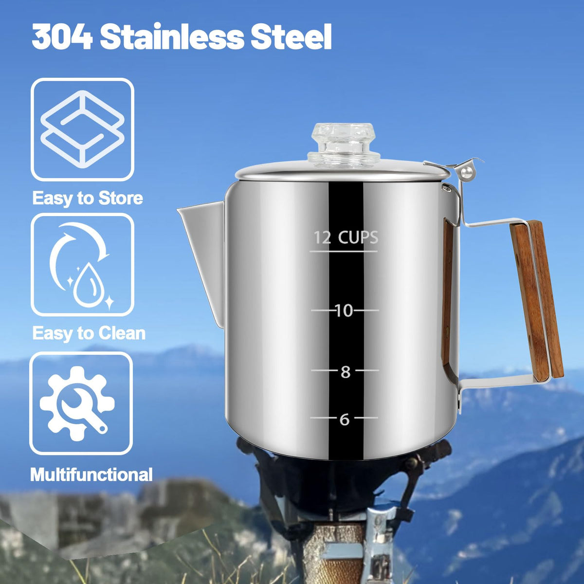 12 Cup Stainless Steel Stovetop Percolator Coffee Pot 2200ml S830533