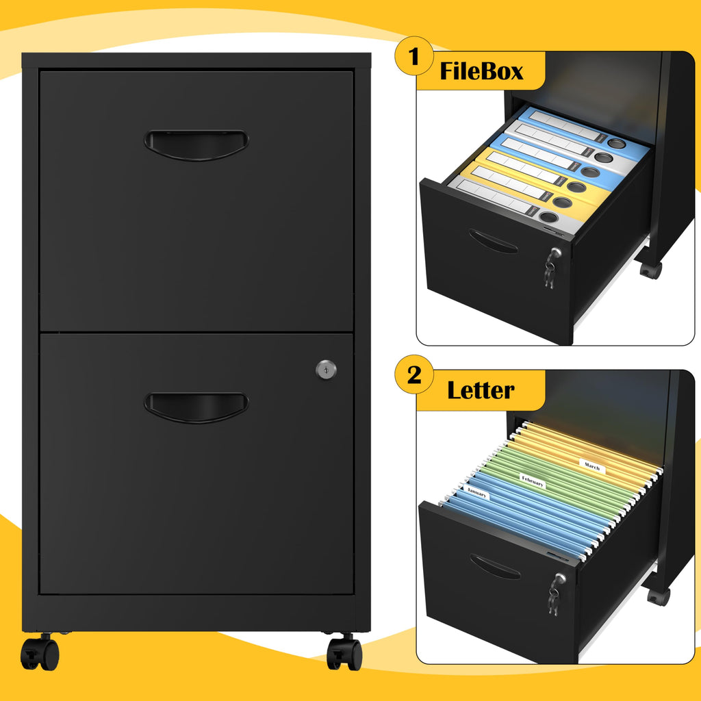 2 Drawer Black Metal File Cabinet with Lock K5696
