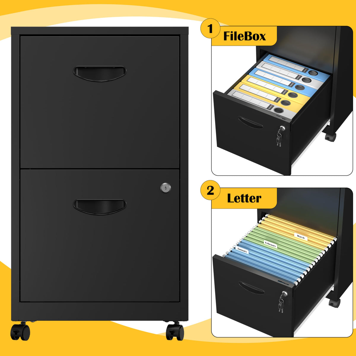 2 Drawer Black Metal File Cabinet with Lock K5696