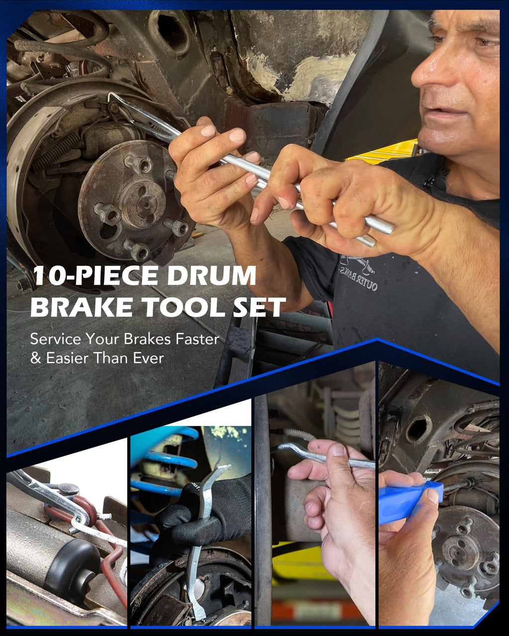 10pc Drum Brake Tool Kit with Spring Pliers and Adjusting Spoons Set C367
