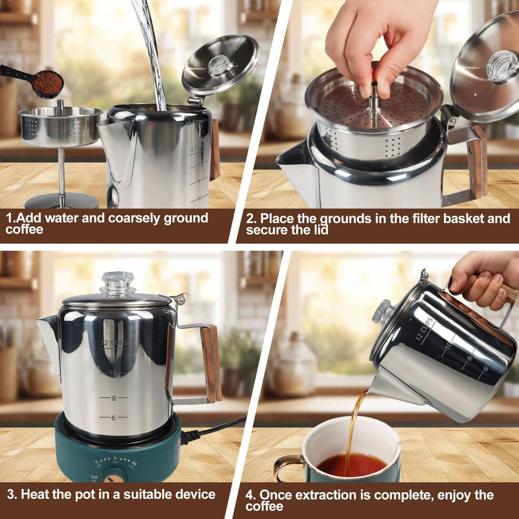 12 Cup Stainless Steel Stovetop Percolator Coffee Pot 2200ml S830533