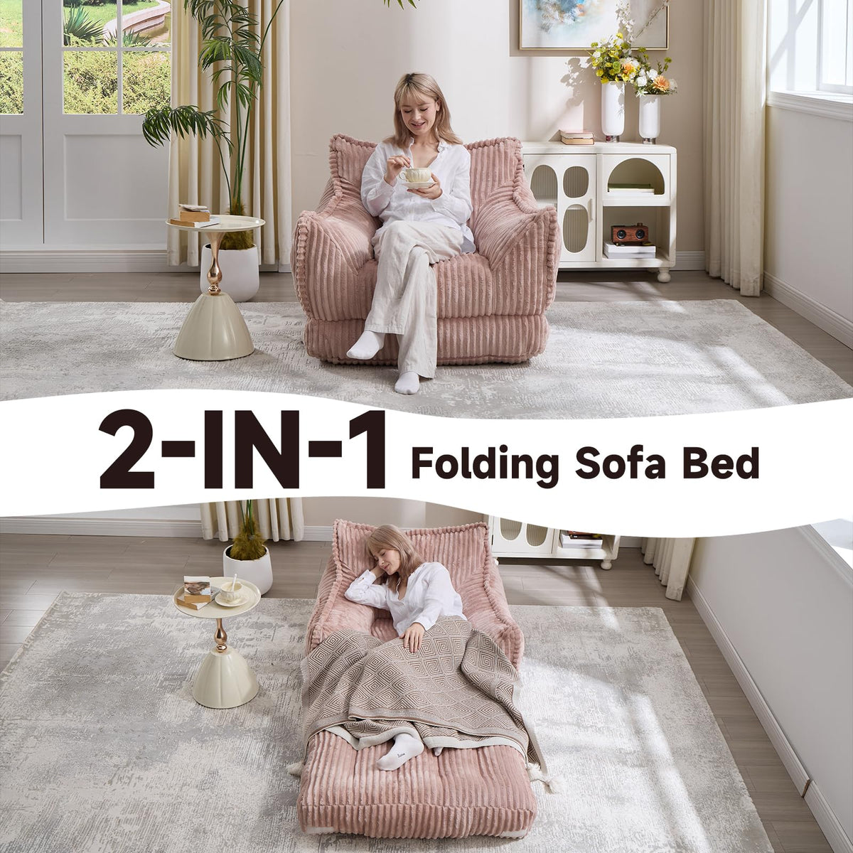 2 in 1 Folding Sofa Bed Pink C54474