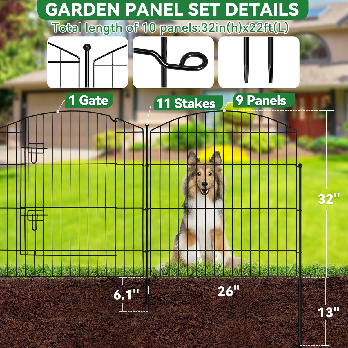 10 Panel No Dig Garden Fence with Gate S637