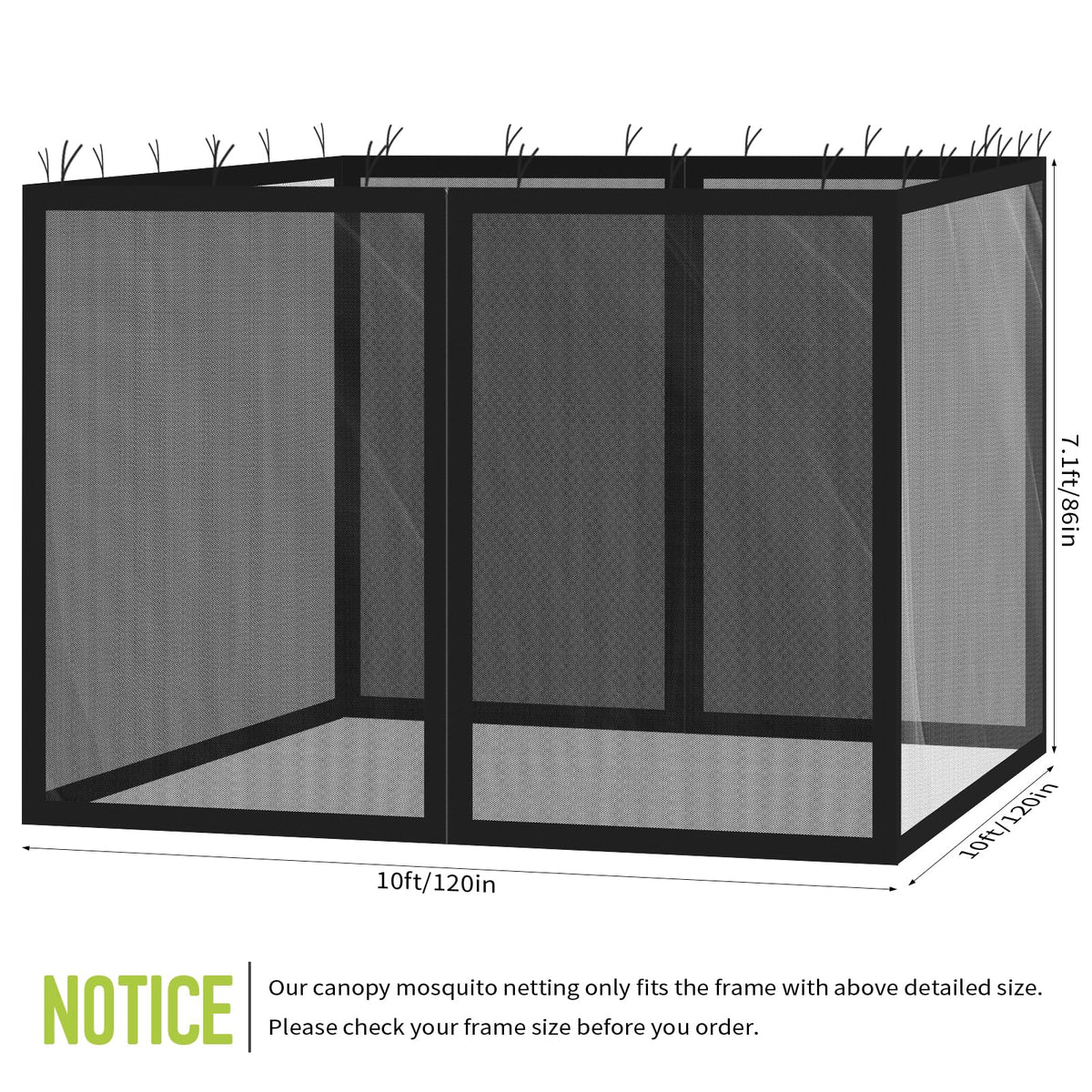 10x10 ft Black Mosquito Netting Canopy Enclosure W920