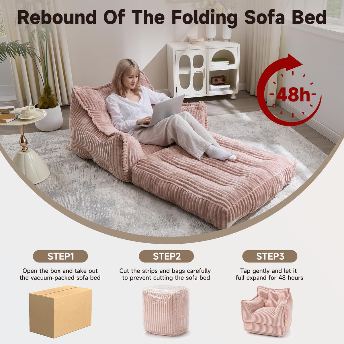2 in 1 Folding Sofa Bed Pink C54474